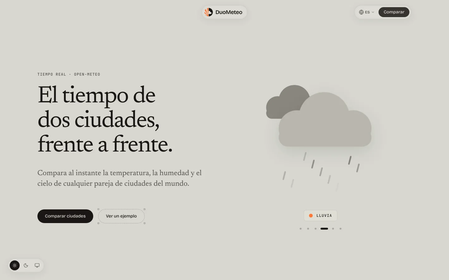 DuoMeteo: portada amb una icona animada de pluja; n’hi ha una per a cada condició del cel